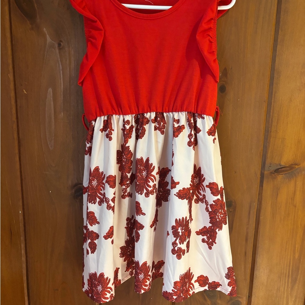 Red and White Floral Kids Dress